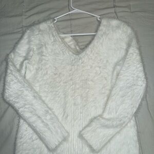 Women's Fuzzy White Sweater